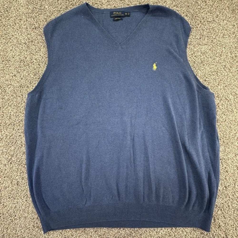 POLO RALPH LAUREN MEN'S PIMA COTTON V NECK SWEATER VEST‎ SIZE 2XLT BLUE EUC